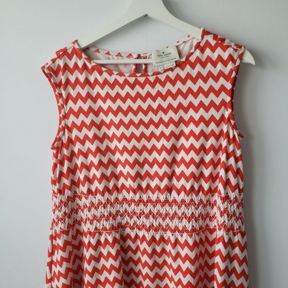 Kate Spade Leora Orange & White Chevron sleeveless  Dress size S - Picture 3 of 8